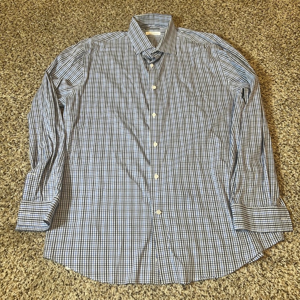 Michael‎ Kors Slim Fit Travel Stretch Gingham Dress Shirt XL 17 32/33